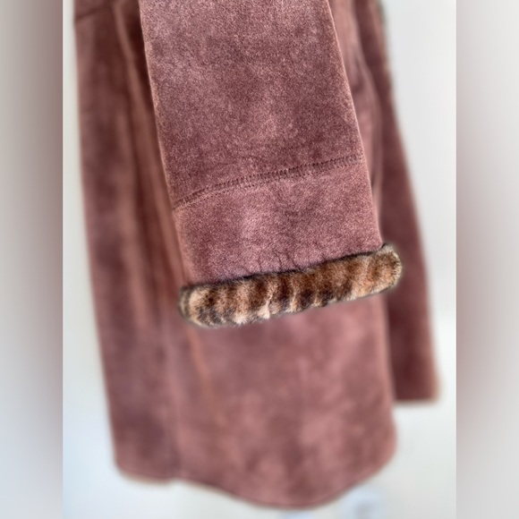 LNR for NORDSTROM SUEDE BUTTON FRONT LEATHER LINED JACKET w FAUX FUR TRIM, SZ PL - Picture 17 of 17